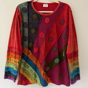 Greater Good Bohemian Artsy Unique Rainbow Hand stitched Craft Colorful L/XL